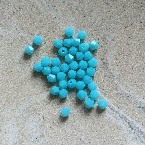 Perles toupies bleu turquoise 4 mm en verre – perles facettées bijoux diy, lot 40 perles ou fil 31 cm ptu1-9