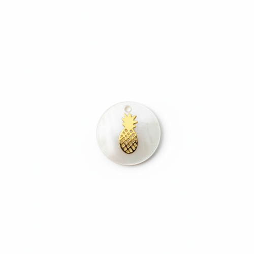 Sequin rond nacre ananas 16 mm coquillage naturel – pendentif ananas bijoux diy blc2-9