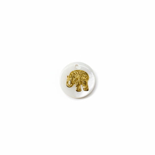 Sequin rond nacre éléphant 16 mm coquillage naturel – pendentif éléphant bijoux diy blc3-6