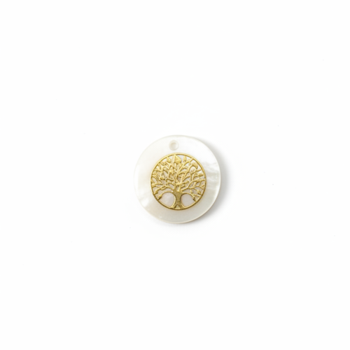 Sequin rond nacre arbre de vie 16 mm coquillage naturel – pendentif arbre de vie bijoux diy blc3-7