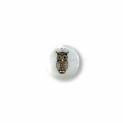 Sequin rond nacre hibou 16 mm coquillage naturel – pendentif hibou bijoux diy blc3-5