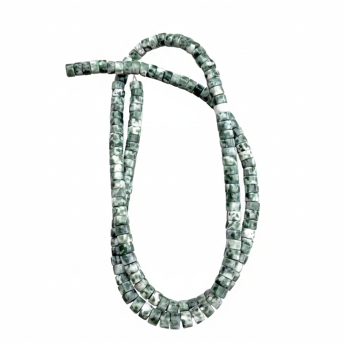 Perles heishi jaspe naturel à tâches vertes 4x2 mm – perles rondelles pierre naturelle, lot de 10 ou fil 39 cm pp1-121