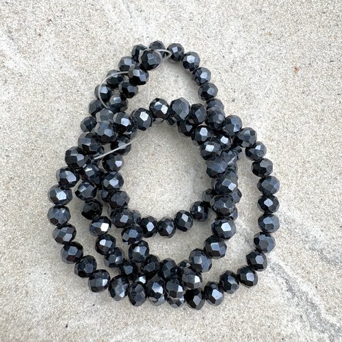 Perles rondelles à facettes noir brillant en verre 4x3 mm – fil de 38 cm environ 110 perles pno4-12