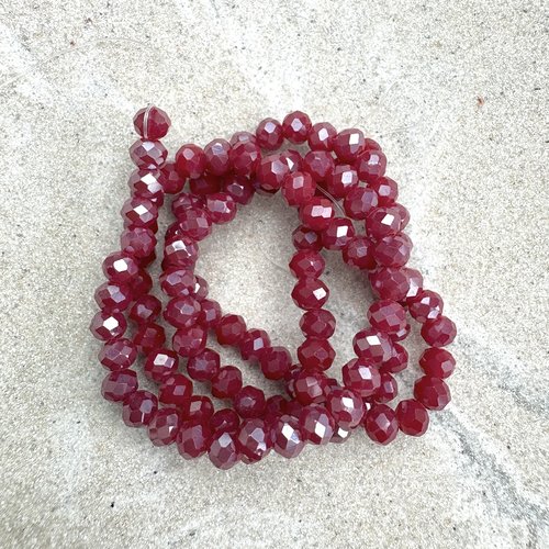 Perles rondelles à facettes bordeaux brillant en verre 4x3 mm – fil de 38 cm environ 110 perles prou7-15