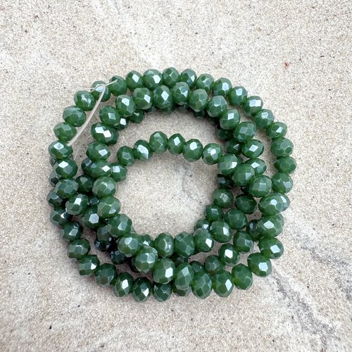 Perles rondelles à facettes vert sapin en verre 4x3 mm – fil de 38 cm environ 110 perles pve16-9