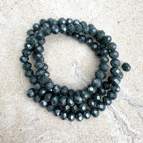 Perles rondelles à facettes vert forêt en verre 4x3 mm – fil de 38 cm environ 110 perles pve16-13