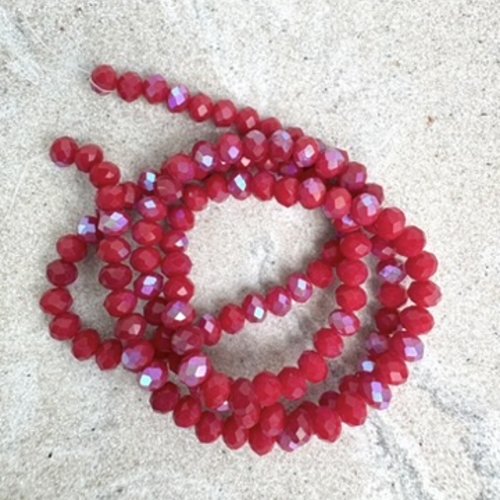 Perles rondelles à facettes en verre rouge à reflets arc-en-ciel 4x3 mm – fil d'environ 110 perles prou7-19