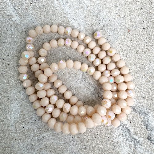 Perles rondelles à facettes en verre beige à reflets arc-en-ciel 4x3 mm – fil d'environ 110 perles por7-15
