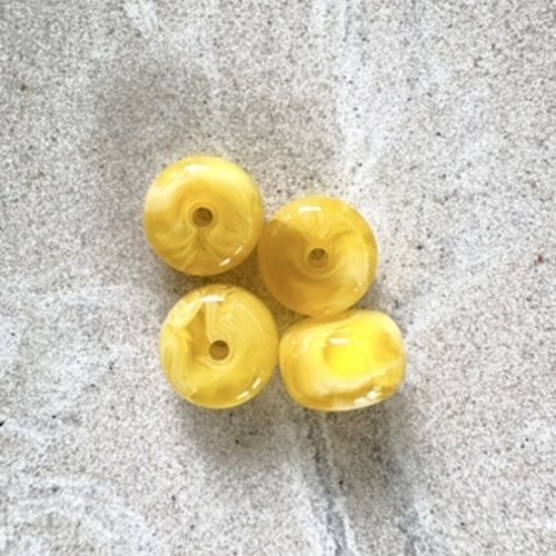 Perle rondelle en acrylique marbrée jaune 9x14 mm pja10-2