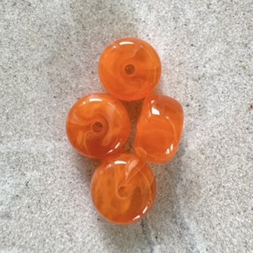 Perle rondelle en acrylique marbrée orange 9x14 mm por8-1