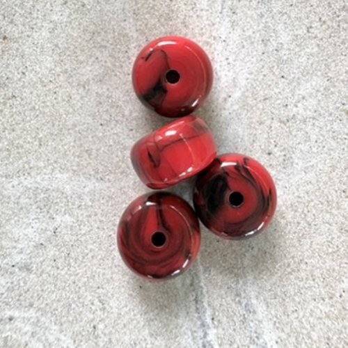 Perle rondelle en acrylique marbrée rouge 9x14 mm prou8-8