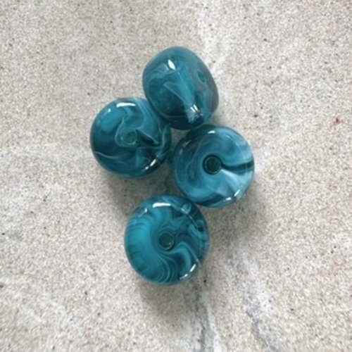 Perle rondelle en acrylique marbrée turquoise 9x14 mm pve17-7