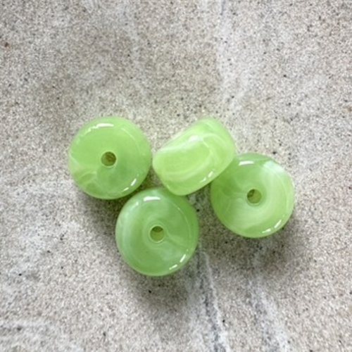 Perle rondelle en acrylique marbrée verte 9x14 mm pve17-8