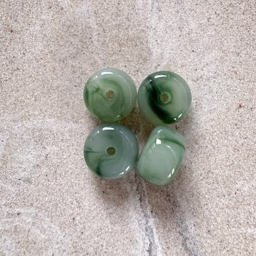 Perle rondelle en acrylique marbrée verte 9x14 mm pve17-9