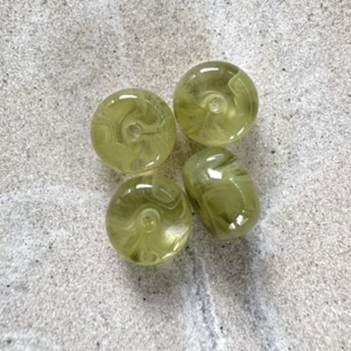 Perle rondelle en acrylique marbrée kaki 9x14 mm pve17-10