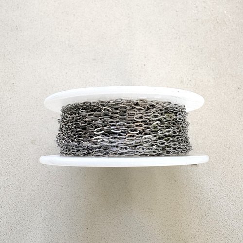 Bobine de 10 mètres de chaîne maille ovale plate soudée en acier inoxydable 304 argentée – maille 3x1,6 mm cha-72b