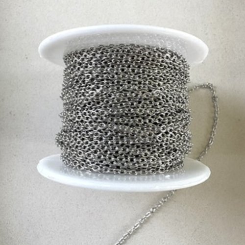 Bobine de 20 mètres de chaîne maille ovale soudée en acier inoxydable 304 argentée – maille 2,5x2 mm cha-70b