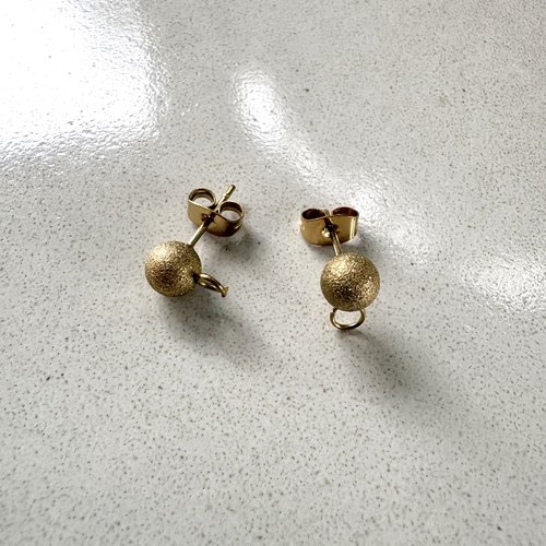 Clous d'oreilles boule effet pailleté en acier inoxydable 304 doré avec anneau ouvert 6 mm sbopu-125