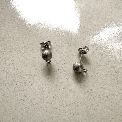 Clous d'oreilles boule effet pailleté en acier inoxydable 304 argenté avec anneau ouvert 6 mm sbopu-126