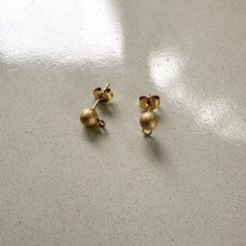 Clous d'oreilles boule effet pailleté en acier inoxydable 304 doré avec anneau ouvert 5 mm sbopu-127