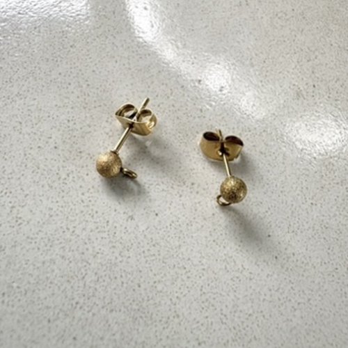 Clous d'oreilles boule effet pailleté en acier inoxydable 304 doré avec anneau ouvert 4 mm sbopu-130