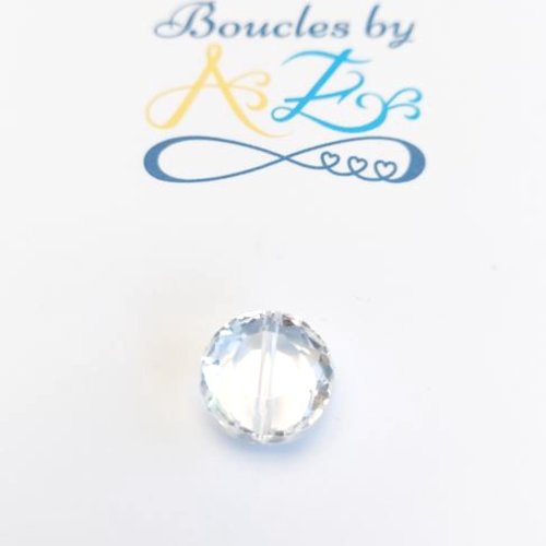 Perle facettée, rond plat, transparente 12mm pblc7-5.