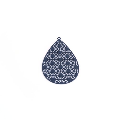 Estampe filigrane goutte bleu marine en acier inox 35x22 mm ble5-10