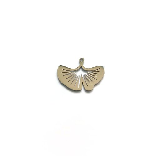Pendentif feuille de ginkgo argenté acier inox 18x25mm ar26-6