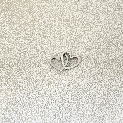 Intercalaire double cœur en acier inoxydable 201 argenté – 21 mm ar64-10