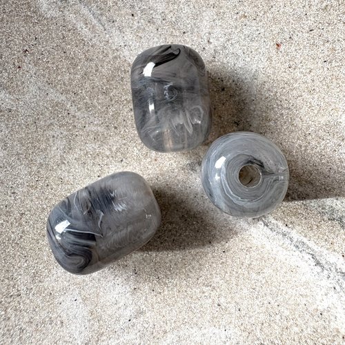 Perle tube en acrylique imitation pierre gemme gris marbré – 20 × 15 mm pgr4-22