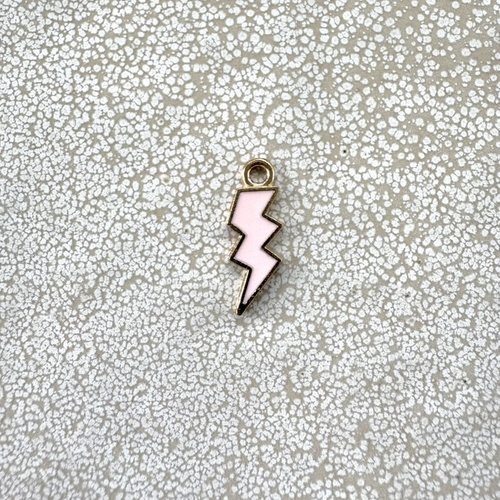 Breloque émaillée éclair rose pâle en métal doré – 20 × 7 mm ros13-6