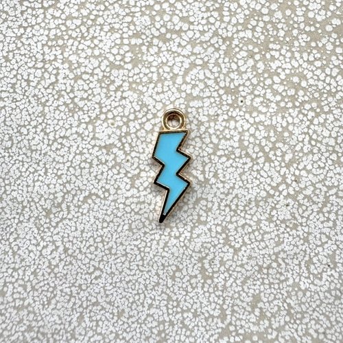 Breloque émaillée éclair bleu turquoise en métal doré – 20 × 7 mm tu8-1