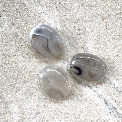 Perle ovale grise marbrée en acrylique 19x15 mm pgr5-1