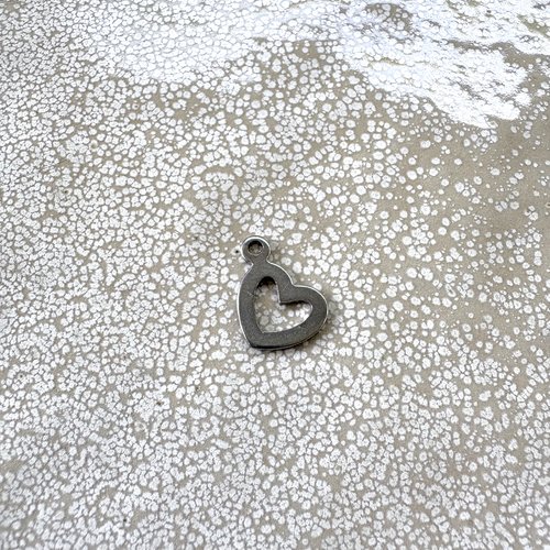 Breloque cœur en acier inoxydable 304 argenté 10 x 14 mm ar66-1
