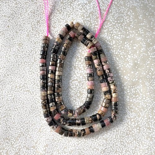 Perles heishi en rhodonite naturelle 4x2 mm – perles plates pierre naturelle - lot de 10 perles ou fil 38 cm  pp1-109
