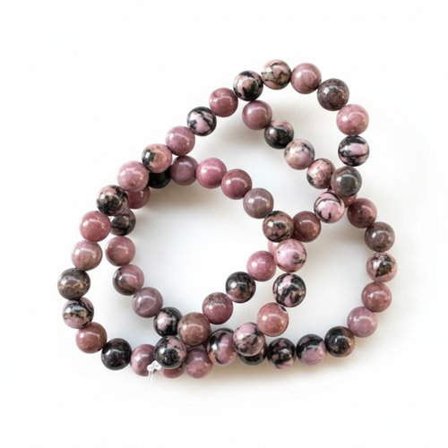 Perles rondes rhodonite naturelle 6 mm – perles pierres naturelles, perles bracelet diy, lot de 10 ou fil 36 cm pp1-110