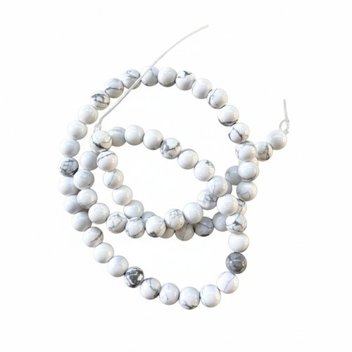 Perles rondes howlite naturelle 6 mm – perles pierre blanche marbrée, pour bracelet diy, lot de 10 perles ou fil 36 cm pp1-112