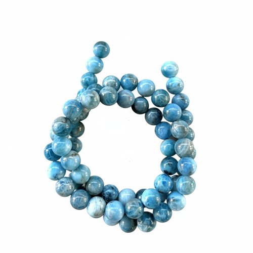 Perles rondes apatite naturelle 6,5 mm – perles pierre bleue, pour bracelet diy, lot de 10 perles ou fil 36 cm pp1-114