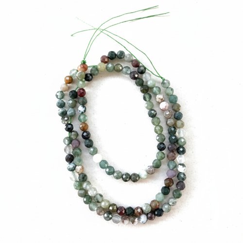 Perles rondes facettées agate indienne naturelle 3 mm – perles fines pierre naturelle, bijoux diy, lot de 10 perles ou fil 38 cm pp1-115