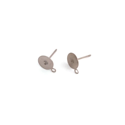 Clous d’oreilles disque avec anneau argentés 8 mm acier inoxydable 304 – lot 20 ou 50 paires, supports boucles d’oreilles diy