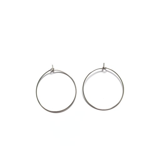 Créoles fines argentées 30 mm acier inoxydable 316l – lot 20 ou 50 paires, supports boucles d’oreilles diy