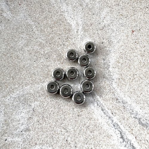 Perles rondelles argentées acier inoxydable 304 6 mm – intercalaires bijoux diy, lot de 10 par7-24