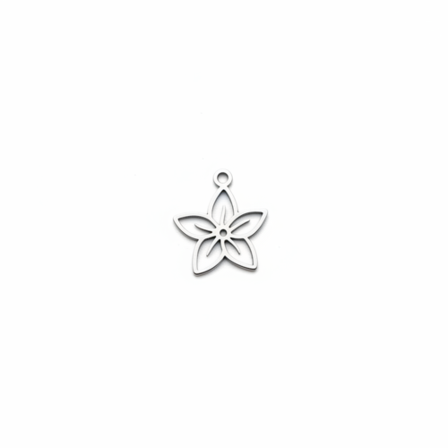 Breloque fleur argentée acier inoxydable 304 14x13 mm – pendentif fleur bijoux diy, x1 ou x10 ar66-3