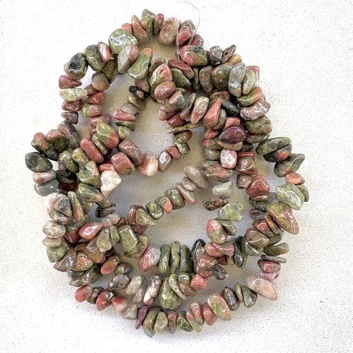 Perles chips unakite naturelle 5-8 mm – perles pierre naturelle bijoux diy, x30 ou fil 80 cm pp1-117