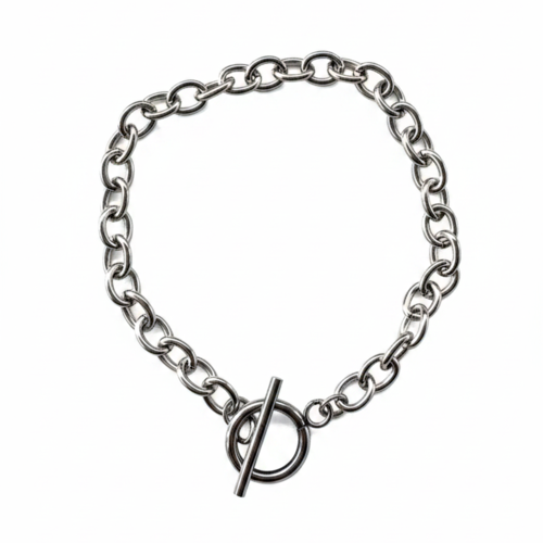 Bracelet maille ovale acier inoxydable argenté 19 cm – bracelet fermoir t diy à personnaliser sbr-95