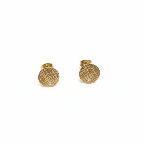 Clous d’oreilles ronds texturés acier inoxydable doré pvd 10 mm – supports boucles d’oreilles diy sbopu-113