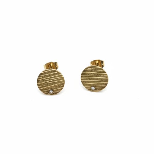 Clous d’oreilles ronds texturés acier inoxydable doré pvd 12 mm – supports boucles d’oreilles diy sbopu-112
