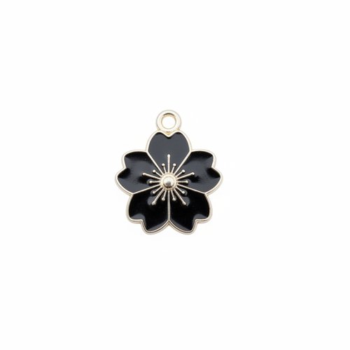 Breloque fleur émaillée noire métal doré 20x17 mm – pendentif fleur pour bijoux diy no22-1