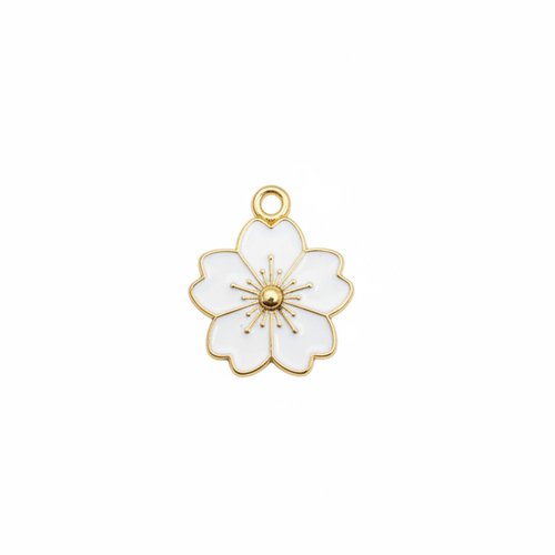 Breloque fleur émaillée blanche métal doré 20x17 mm – pendentif fleur pour bijoux diy blc26-5