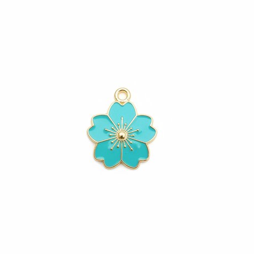 Breloque fleur émaillée turquoise métal doré 20x17 mm – pendentif fleur pour bijoux diy tu23-10